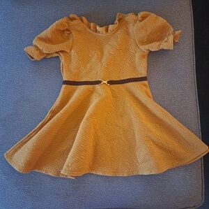 Janie and Jack Gold Fit and Flare Puff Sleeve Dress